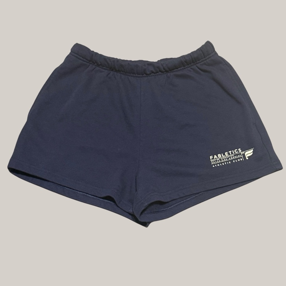 Fabletics Navy Blue Athletic Club Graphic Pull On Sweat Shorts Size Small